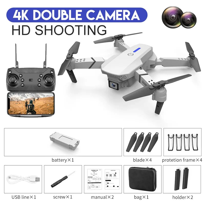 Dron plegable inteligente E88  - Rc Drone E88 reseña y precio